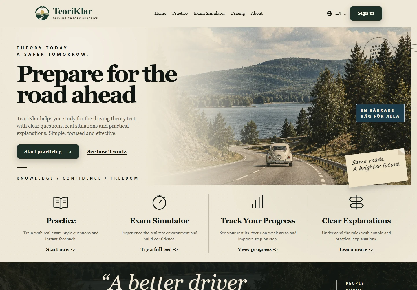 TeoriKlar — Multilingual Swedish Driving Theory Practice Platform