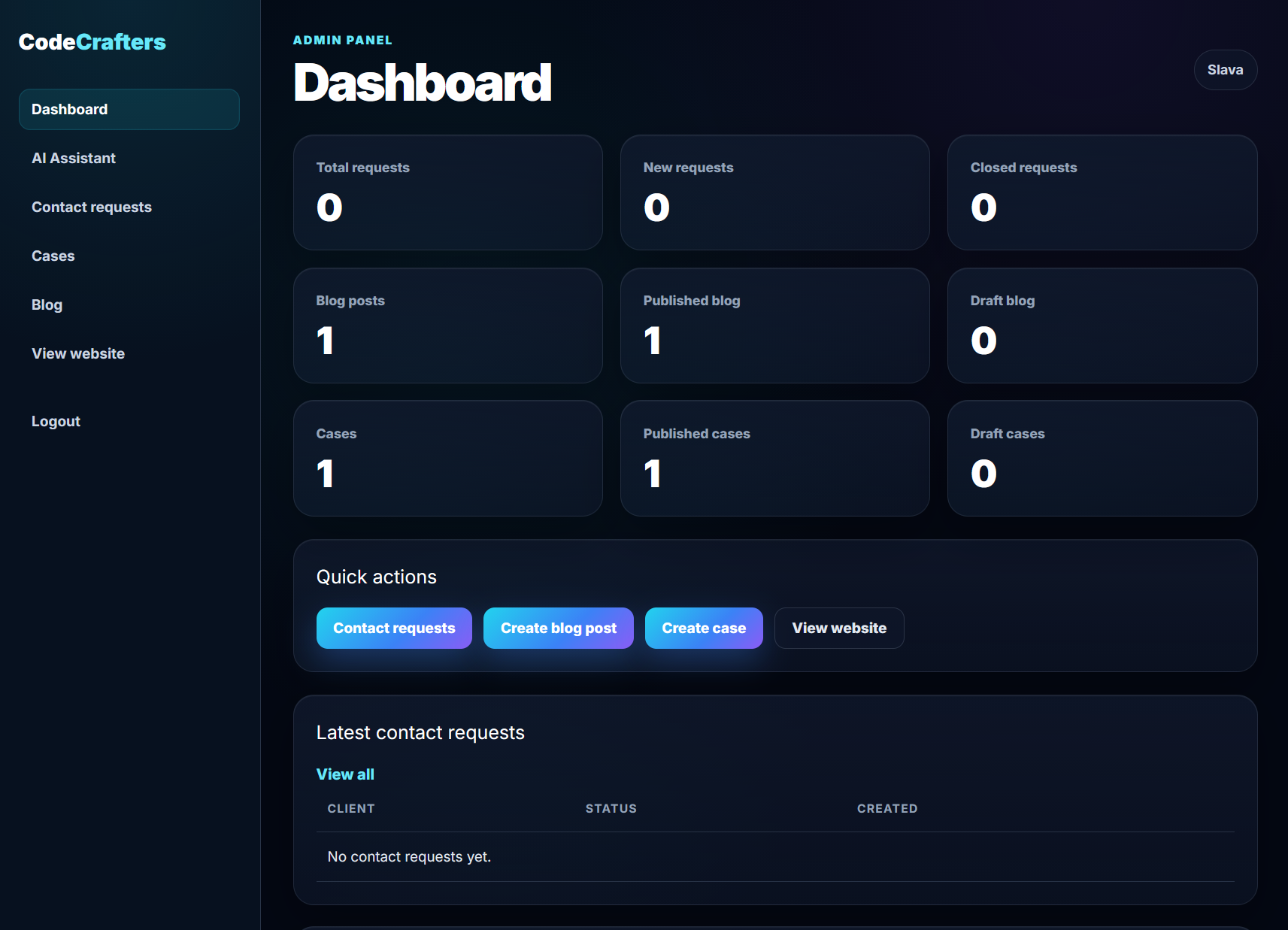 CodeCrafters — Laravel Business Website with Admin Panel and AI Assistant