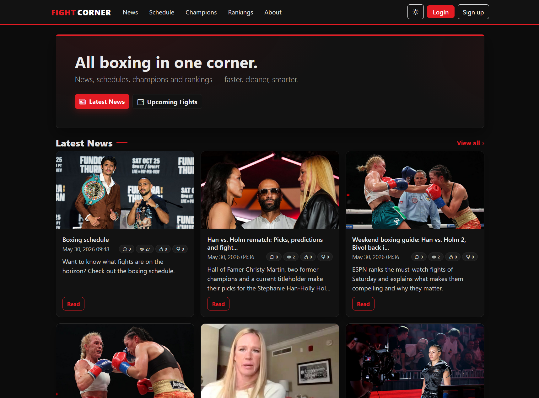FightCorner — Boxing News, Schedule & Rankings Platform